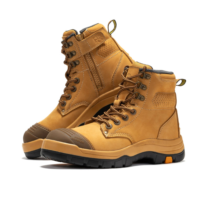 ROCKROOSTER Madison Tan 6 inch Zip-sided Steel Toe Leather Work Boots AK052 - Rock Rooster Footwear Inc