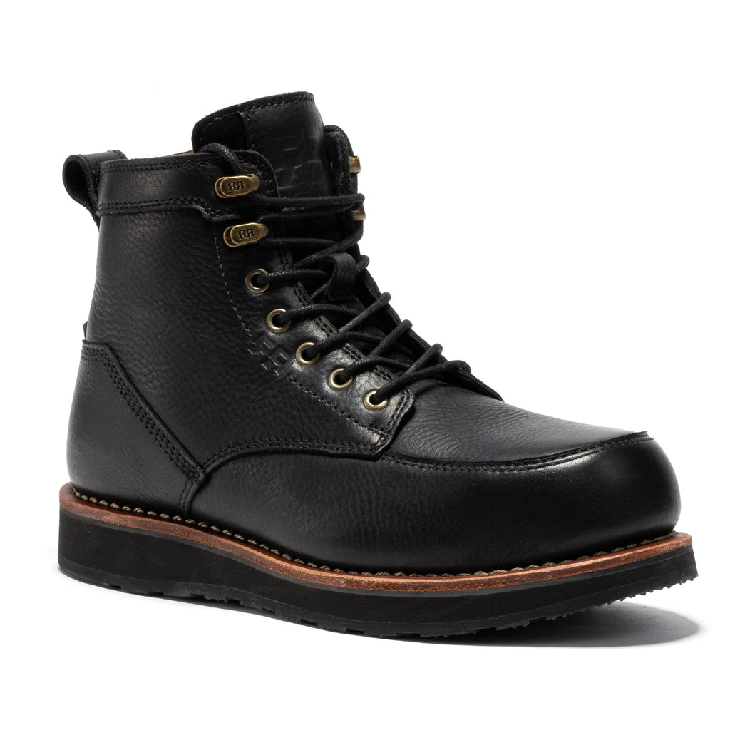 Moc Toe Black Mens Work Boots Golden Fox Men's Moc Toe Wedge Work