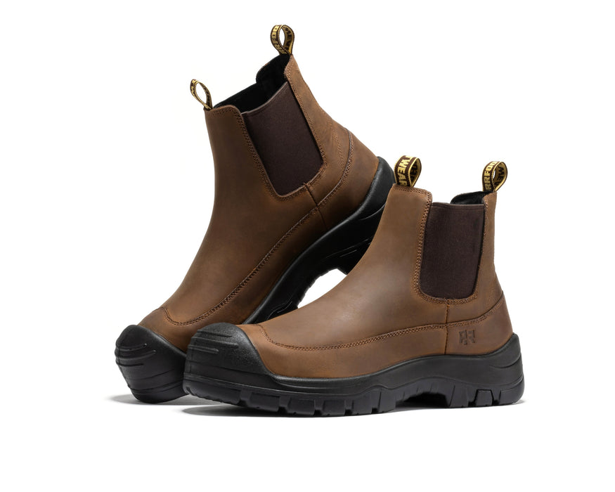 ROCKROOSTER Woodland Brown 6 inch Composite Toe Pull-on Leather Work Boots AK664 - Rock Rooster Footwear Inc