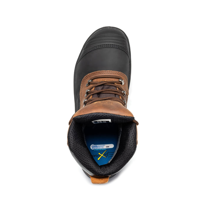 Rock Rooster Sedona waterproof steel toe leather work boots, 6-inch height, sturdy construction, suitable for tough jobs.