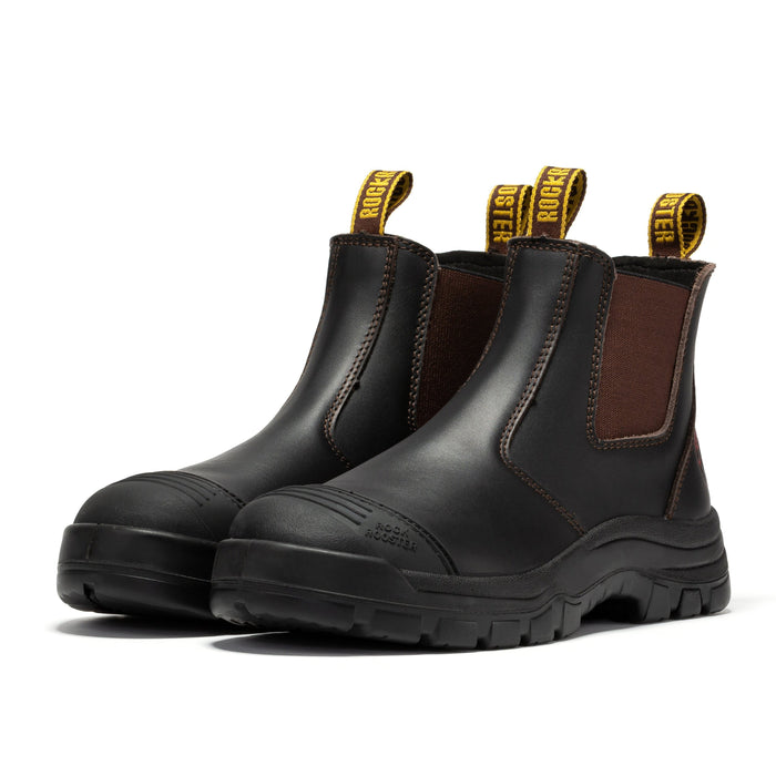 ROCKROOSTER Bakken Dark Brown 6 inch Pull on Leather Work Boots AK229 - Rock Rooster Footwear Inc