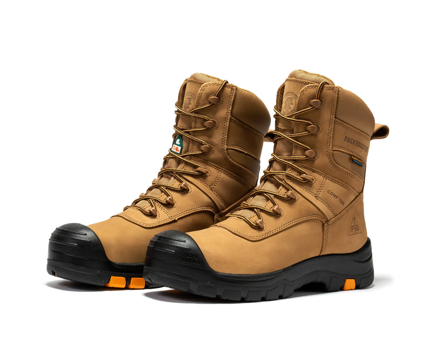 rockrooster Beaufort Men's Brown 8 inch Waterproof Composite Toe Work Boots AK831 - Rock Rooster Footwear Inc