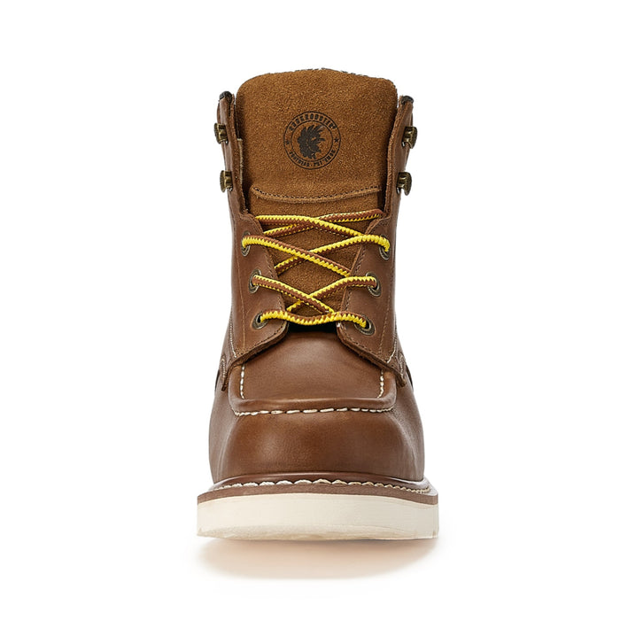 ROCKROOSTER Edgewood Men's 6 inch Brown soft toe wedge work boots with Vibram® Outsole VAP838 - Rock Rooster Footwear Inc