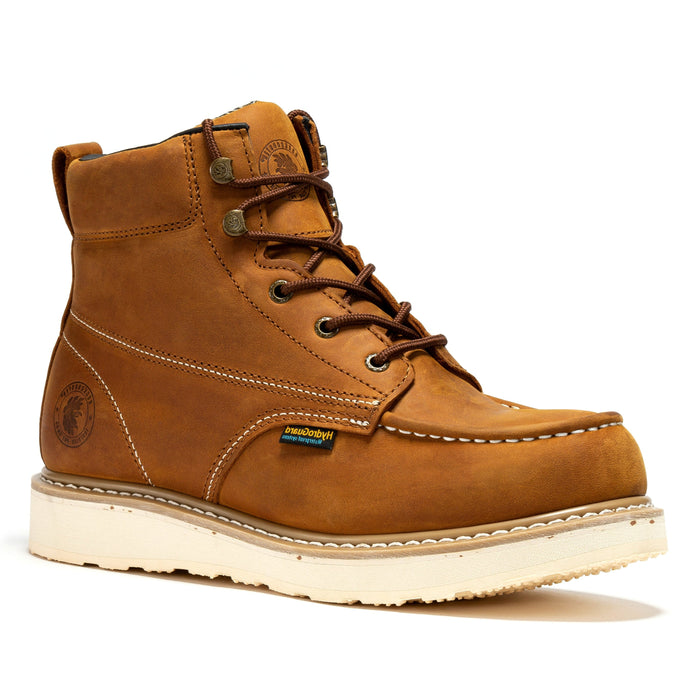 ROCKROOSTER Edgewood Men's 6 inch Brown steel toe waterproof wedge work boots SAP858 - Rock Rooster Footwear Inc