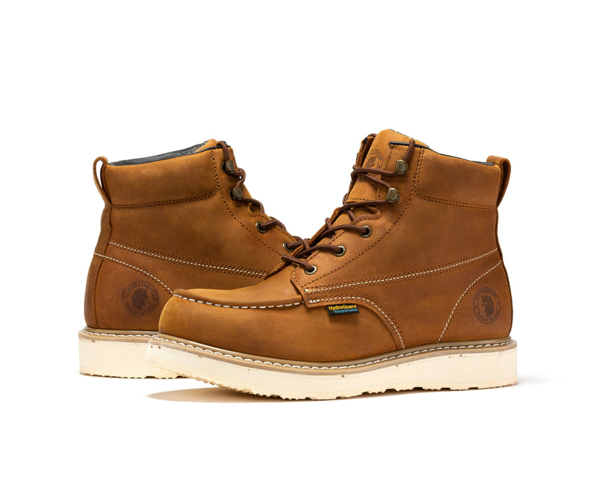 ROCKROOSTER Edgewood Men's 6 inch Brown steel toe waterproof wedge work boots SAP858 - Rock Rooster Footwear Inc