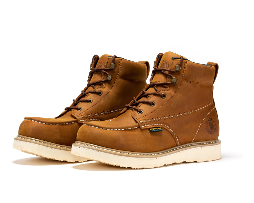 ROCKROOSTER Edgewood Men's 6 inch Brown steel toe waterproof wedge work boots SAP858 - Rock Rooster Footwear Inc