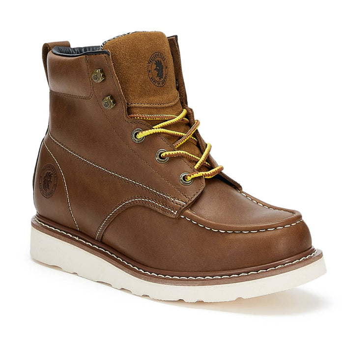 ROCKROOSTER Edgewood Men's 6 inch Brown soft toe wedge work boots with Vibram® Outsole VAP838 - Rock Rooster Footwear Inc