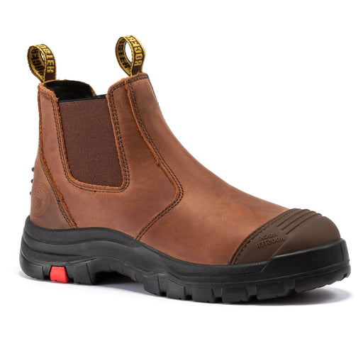 ROCKROOSTER Gammon Brown 6 inch Pull-on Steel Toe Leather Work Boots AK224ST - Rock Rooster Footwear Inc