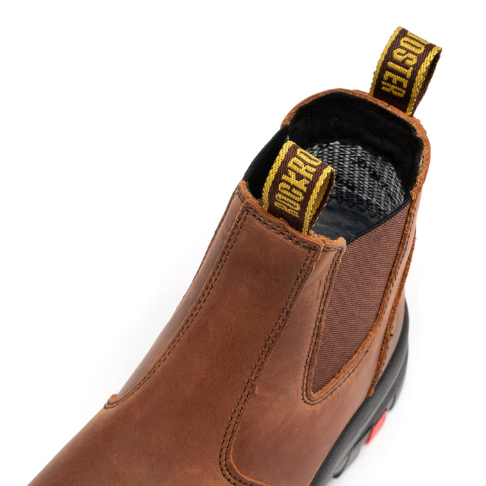 ROCKROOSTER Gammon Brown 6 inch Pull-on Steel Toe Leather Work Boots AK224ST - Rock Rooster Footwear Inc