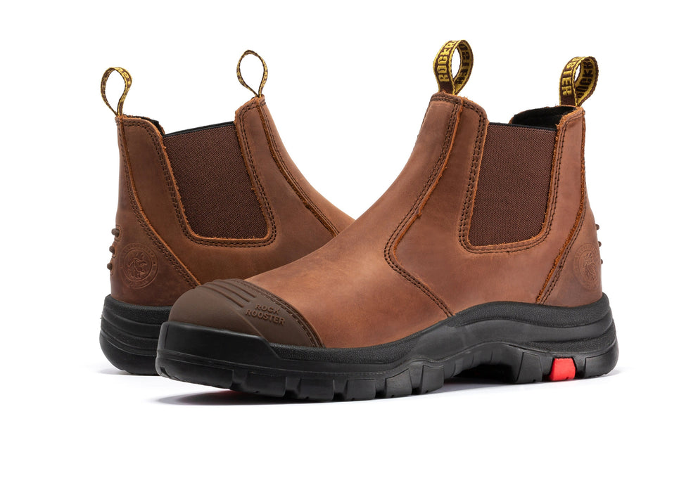 ROCKROOSTER Gammon Brown 6 inch Pull-on Steel Toe Leather Work Boots AK224ST - Rock Rooster Footwear Inc