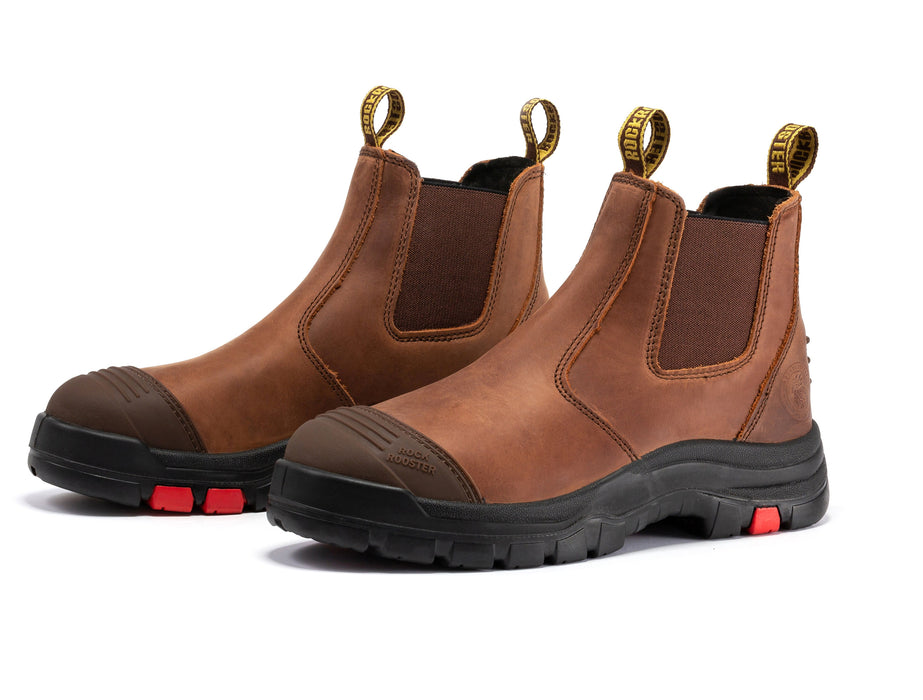 ROCKROOSTER Gammon Brown 6 inch Pull-on Steel Toe Leather Work Boots AK224ST - Rock Rooster Footwear Inc