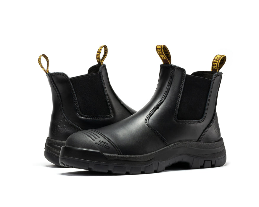 ROCKROOSTER Lumen Black 6 inch Pull on Leather Work Boots AK227NT - Rock Rooster Footwear Inc