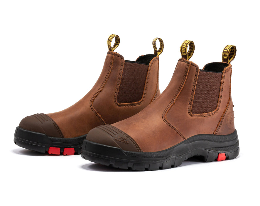 ROCKROOSTER Lumen Brown 6 inch Pull-on Leather Work Boots AK224 - Rock Rooster Footwear Inc