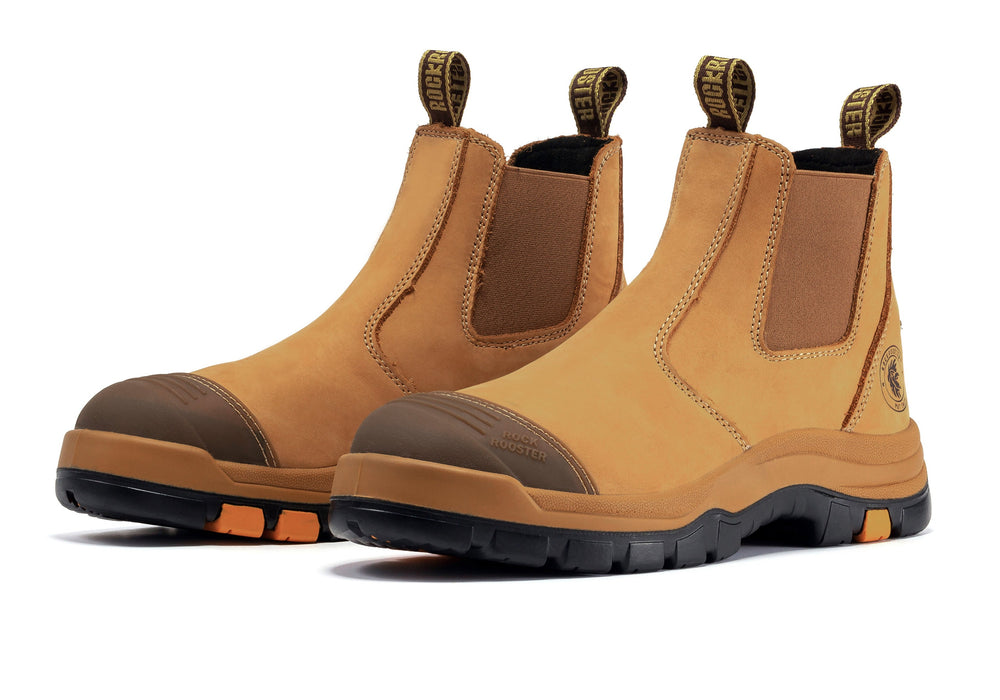 ROCKROOSTER Lumen Tan 6 inch Slip On Soft Toe Leather Work Boots AK222NT - Rock Rooster Footwear Inc