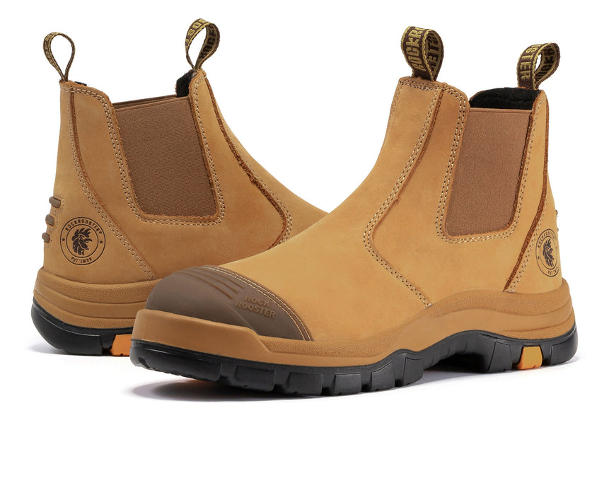 ROCKROOSTER Lumen Tan 6 inch Slip On Soft Toe Leather Work Boots AK222NT - Rock Rooster Footwear Inc