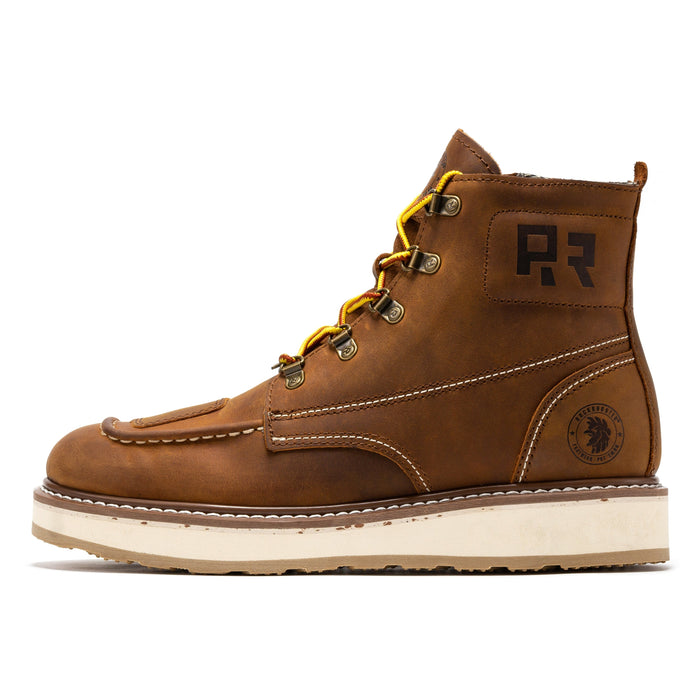 ROCKROOSTER Magnolia Men's 6 inch Brown Zip Sided Soft Toe Wedge Work Boots SAP309 - Rock Rooster Footwear Inc
