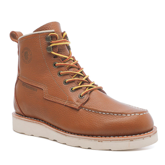 ROCKROOSTER Norwood Men's 6 inch Brown soft toe wedge work boots with Vibram® Outsole VAP611 - Rock Rooster Footwear Inc