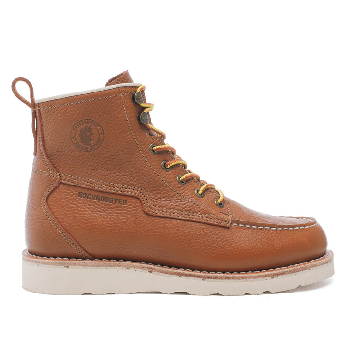 ROCKROOSTER Norwood Men's 6 inch Brown soft toe wedge work boots with Vibram® Outsole VAP611 - Rock Rooster Footwear Inc