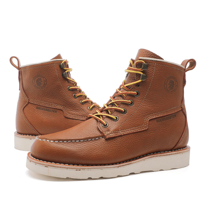 ROCKROOSTER Norwood Men's 6 inch Brown soft toe wedge work boots with Vibram® Outsole VAP611 - Rock Rooster Footwear Inc