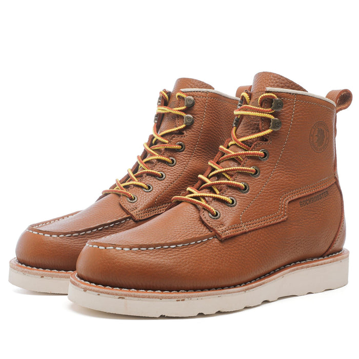 ROCKROOSTER Norwood Men's 6 inch Brown soft toe wedge work boots with Vibram® Outsole VAP611 - Rock Rooster Footwear Inc
