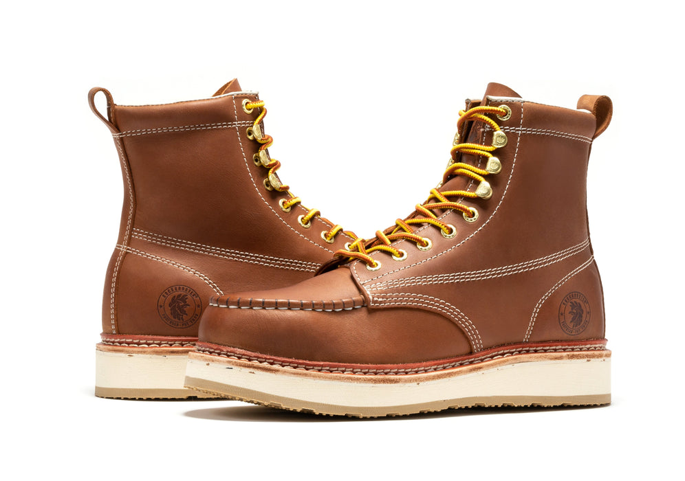 ROCKROOSTER Norwood Men's 6 inch Brown Steel Toe Wedge Work Boots SAP621 - Rock Rooster Footwear Inc