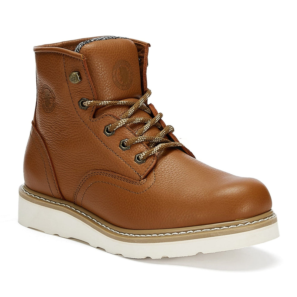 ROCKROOSTER Roberta Men's Safety Water Resistant Tan Leather Wedge Work Boots with Vibram® Outsole VAP615 - Rock Rooster Footwear Inc