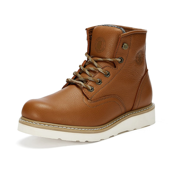 ROCKROOSTER Roberta Men's Safety Water Resistant Tan Leather Wedge Work Boots with Vibram® Outsole VAP615 - Rock Rooster Footwear Inc