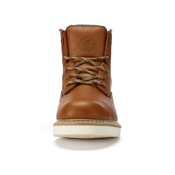 ROCKROOSTER Roberta Men's Safety Water Resistant Tan Leather Wedge Work Boots with Vibram® Outsole VAP615 - Rock Rooster Footwear Inc