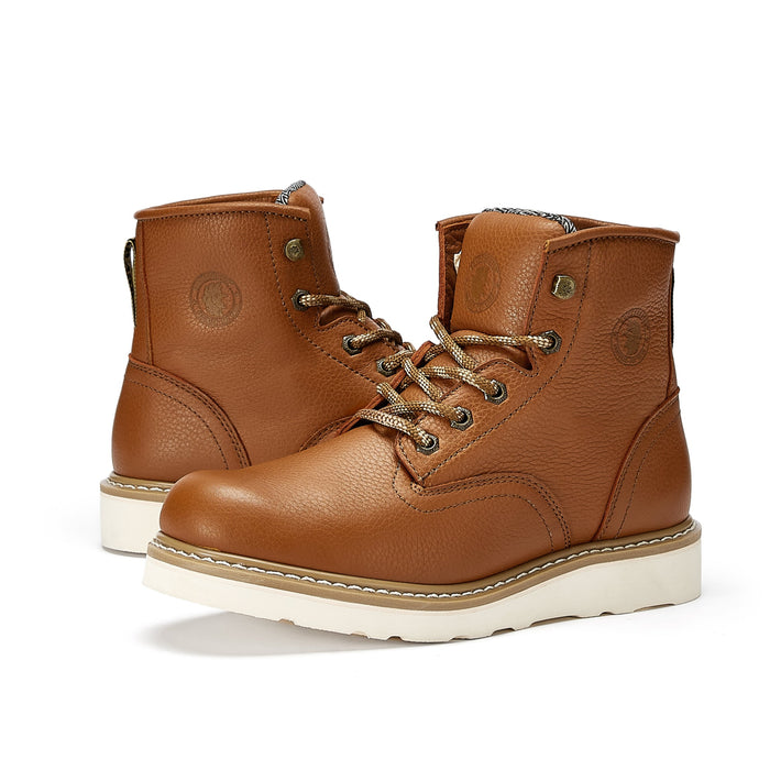 ROCKROOSTER Roberta Men's Safety Water Resistant Tan Leather Wedge Work Boots with Vibram® Outsole VAP615 - Rock Rooster Footwear Inc