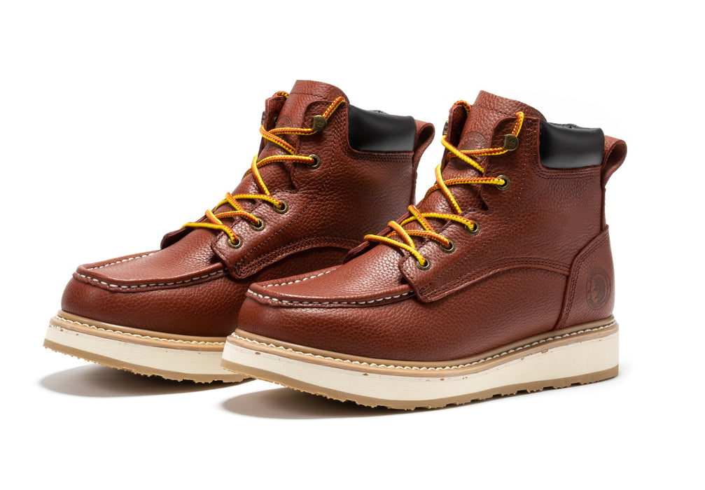 ROCKROOSTER Walker Men's 6 Inch Brown Soft Toe Wedge Work Boots SAP360 - Rock Rooster Footwear Inc