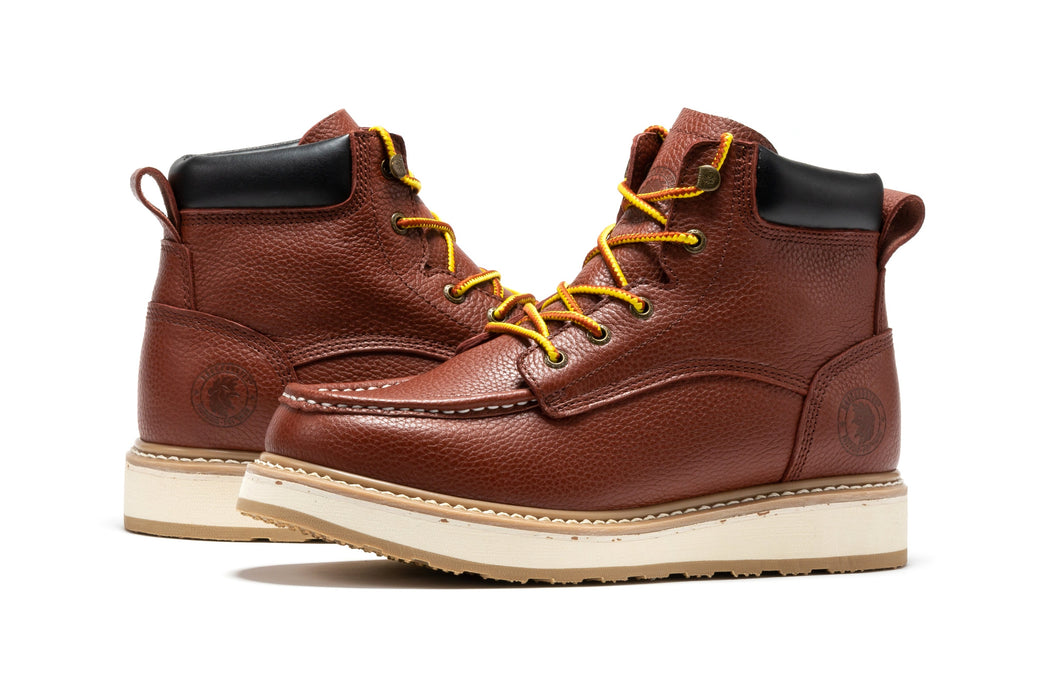 ROCKROOSTER Walker Men's 6 Inch Brown Soft Toe Wedge Work Boots SAP360 - Rock Rooster Footwear Inc
