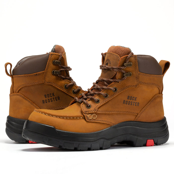 ROCKROOSTER Zumbro 6 inch Wide Steel Toe, Rubber Outsole, EH Protection,, ASTM 2413, Work Boots AK370 - Rock Rooster Footwear Inc