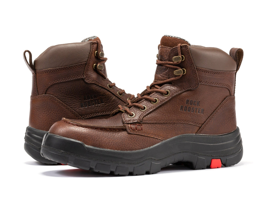 ROCKROOSTER  Zumbro 6 inch Wide Steel Toe, Waterproof Work Boots, Rubber Outsole, EH Protection, ASTM 2413, Work Boots AK372 - Rock Rooster Footwear Inc