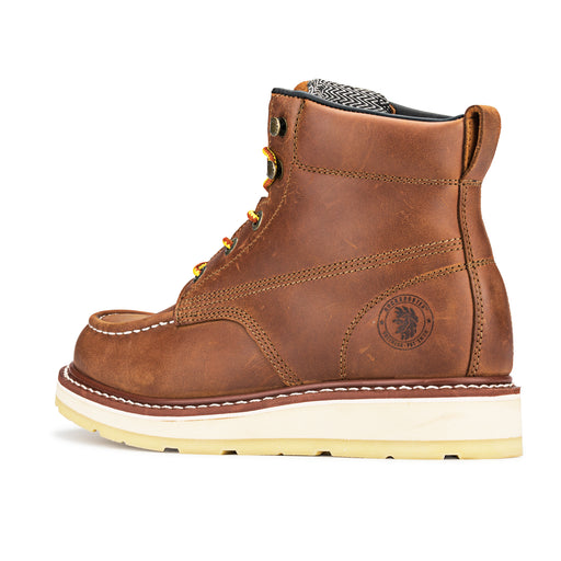 ROCKROOSTER Men's 6 inch Brown soft toe wedge work boots AP838 - Rock Rooster Footwear Inc