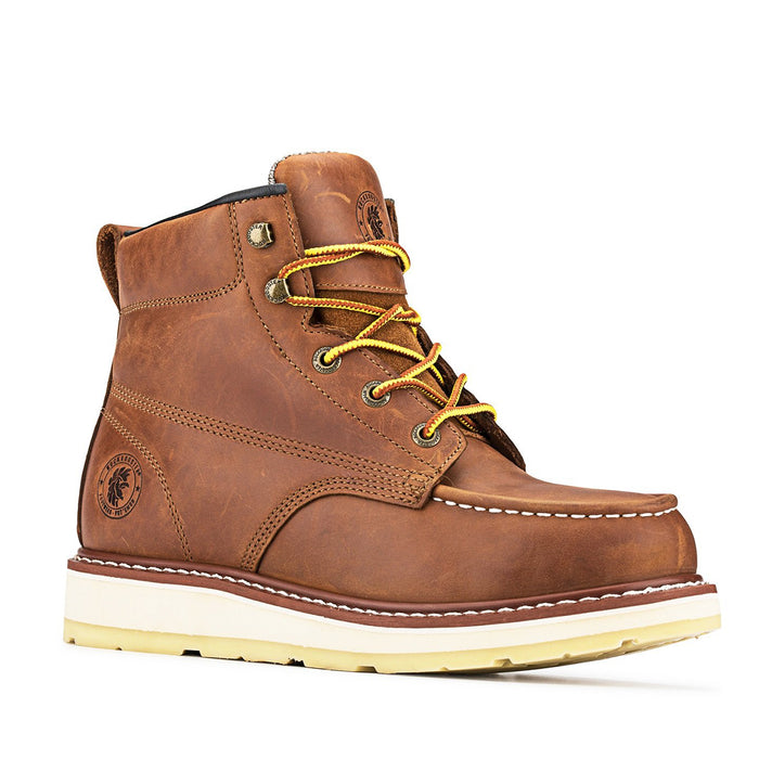 ROCKROOSTER Men's 6 inch Brown steel toe waterproof wedge work boots AP858 - Rock Rooster Footwear Inc