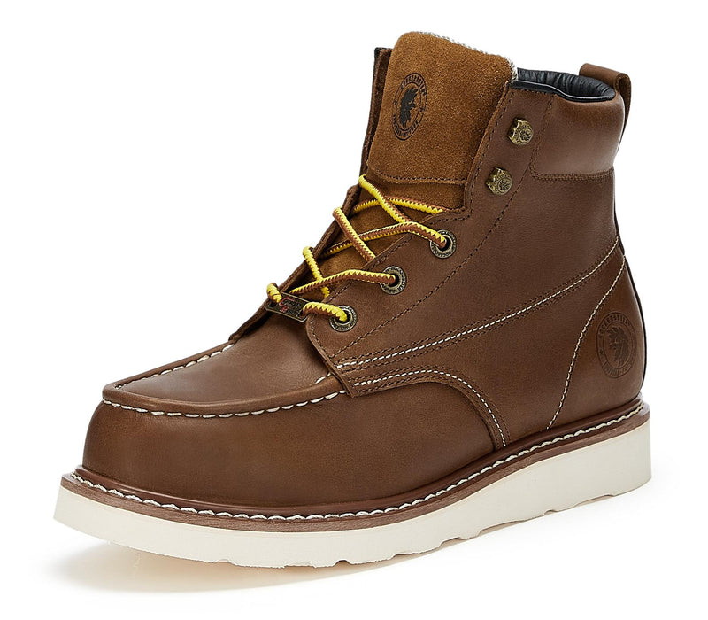ROCKROOSTER Men's 6 inch Brown steel toe waterproof wedge work boots with Vibram® Outsole VAP858 - Rock Rooster Footwear Inc