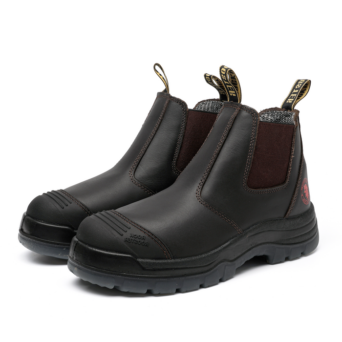 ROCKROOSTER Bakken Dark Brown 6 inch Pull on Leather Work Boots AK229 - Rock Rooster Footwear Inc