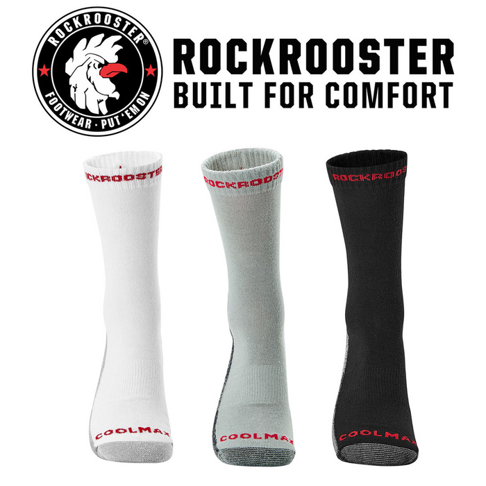 RockRooster CoolMax Men's Moisture Control Durable Work Crew Socks 3 Pairs - Rock Rooster Footwear Inc