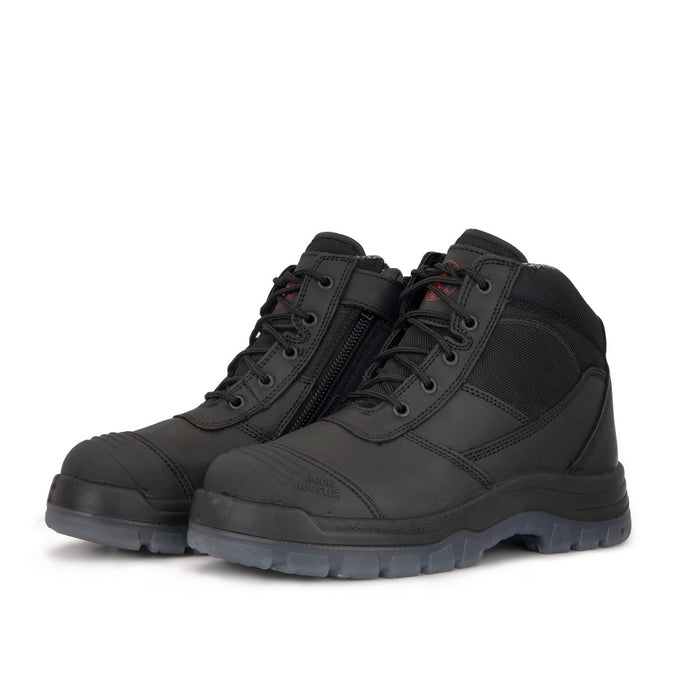 ROCKROOSTER Crisson Black 6 inch Zip sided Steel Toe Leather Work Boots AK050BK - Rock Rooster Footwear Inc