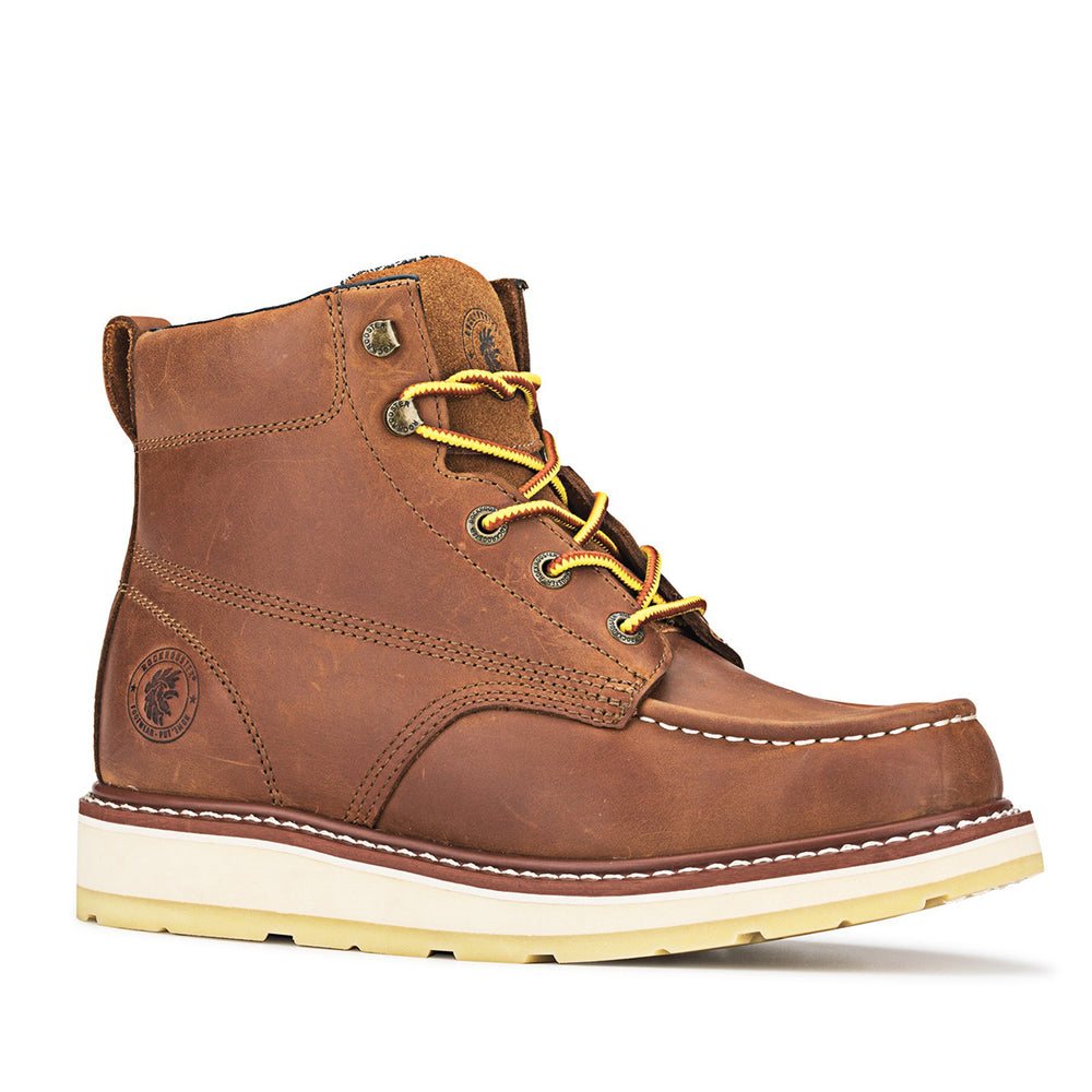 ROCKROOSTER Edgewood Men's 6 inch Brown soft toe wedge work boots AP838 - Rock Rooster Footwear Inc