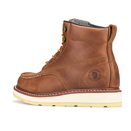 ROCKROOSTER Edgewood Men's 6 inch Brown soft toe wedge work boots AP838 - Rock Rooster Footwear Inc