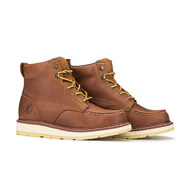 ROCKROOSTER Edgewood Men's 6 inch Brown soft toe wedge work boots AP838 - Rock Rooster Footwear Inc