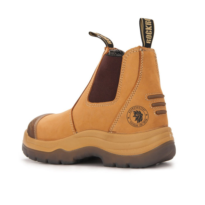 ROCKROOSTER Gammon Tan 6 inch Slip On Leather Work Boots AK222 - Rock Rooster Footwear Inc