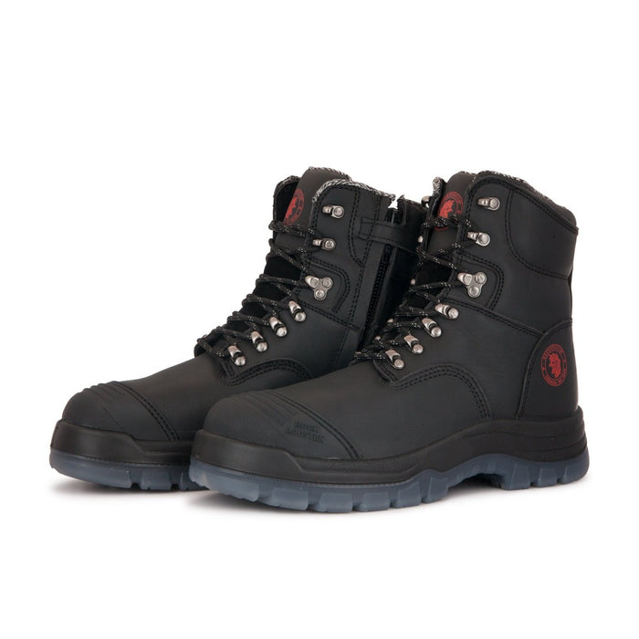 ROCKROOSTER Kensington Black 7 inch Zip-sided Steel Toe Leather Work Boots AK245Z - Rock Rooster Footwear Inc