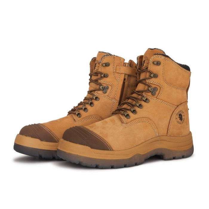 ROCKROOSTER Kimberly Tan 7 inch Zip-sided Steel Toe Leather Work Boots AK232Z - Rock Rooster Footwear Inc