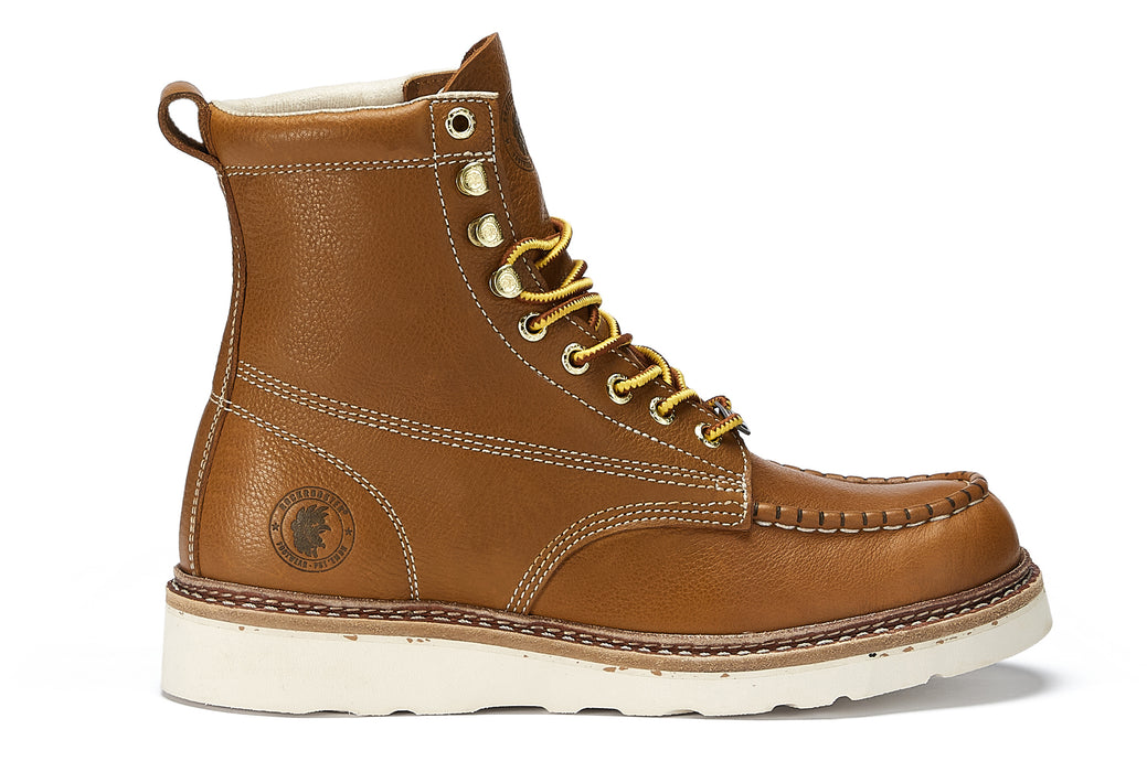 ROCKROOSTER Norwood Men's 6 inch Brown soft toe wedge work boots with Vibram® Outsole VAP611 - Rock Rooster Footwear Inc