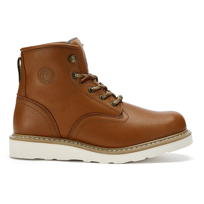 ROCKROOSTER Roberta Men's Safety Water Resistant Tan Leather Wedge Work Boots with Vibram® Outsole VAP615 - Rock Rooster Footwear Inc