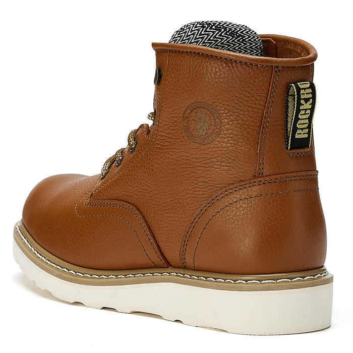 ROCKROOSTER Roberta Men's Safety Water Resistant Tan Leather Wedge Work Boots with Vibram® Outsole VAP615 - Rock Rooster Footwear Inc
