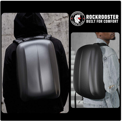 ROCKROOSTER Streamlined Backpack Helmet Cycling Bag, Apus, Computer Bag, Motorcycle Backpack, Anti Theft, Waterproof, Hard Shell Shaping Bag- A1-BK - Rock Rooster Footwear Inc