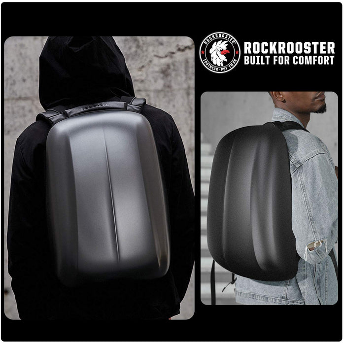 ROCKROOSTER Streamlined Backpack Helmet Cycling Bag, Apus, Computer Bag, Motorcycle Backpack, Anti Theft, Waterproof, Hard Shell Shaping Bag- A1-BK - Rock Rooster Footwear Inc